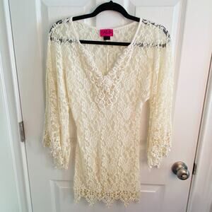 DEMI LOON LACE Sheer Dress S/M BELL SLEEVES boho gypsy goth whimsigoth cowgirl